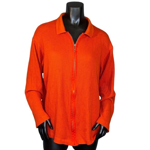 Forenza Vintage 80s Style Waffle Knit Track Jacket Full Zip Womens Size Large - Picture 1 of 5